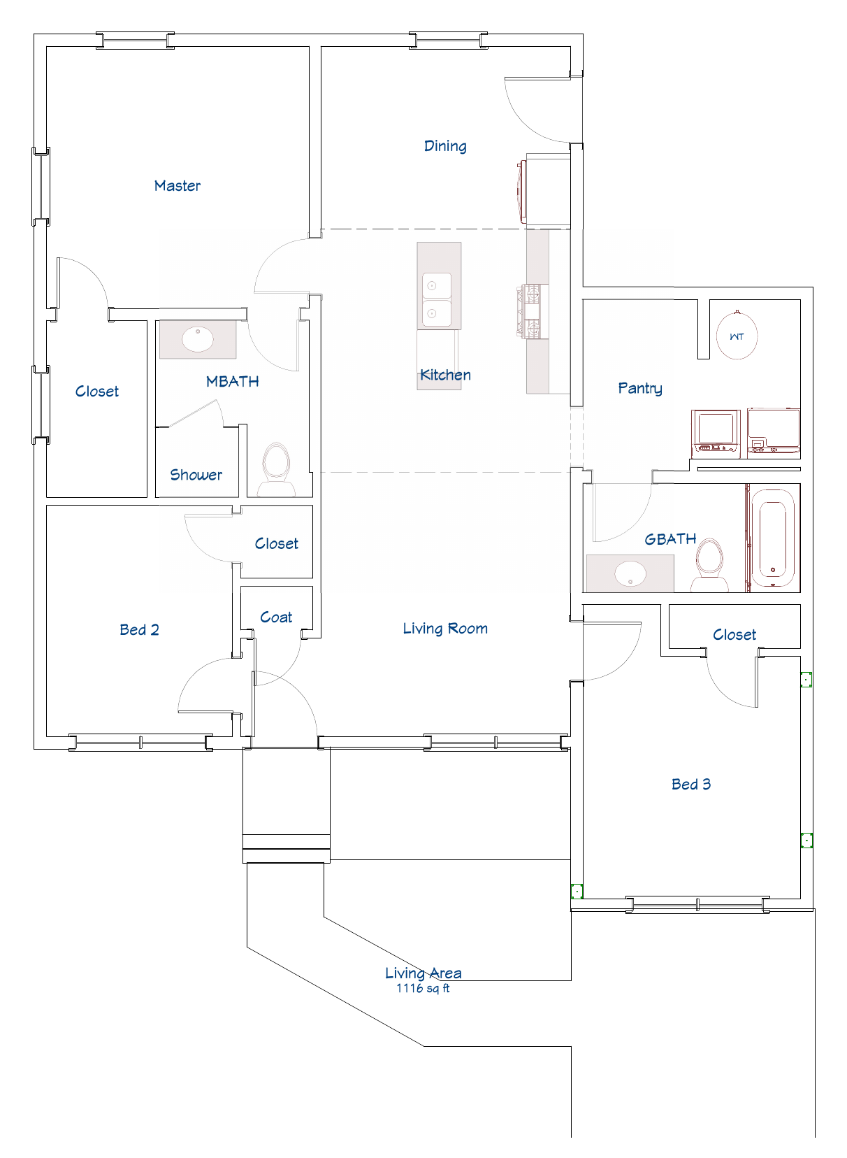 Clean proposed floor plan for a residential remodel
